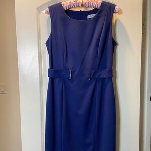 Navy Blue Slimming Pencil Dress; Calvin Klein; 8 Petite; Fully Lined; NWT
